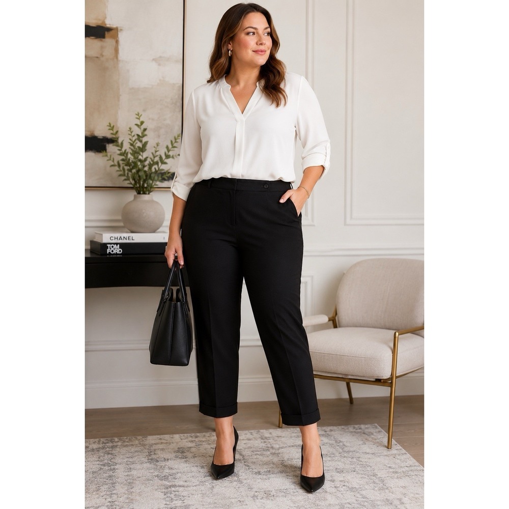 Talbots Heritage Black Ankle Dress Pants Womens 16 Career‎ Stretch Cuffed Hem